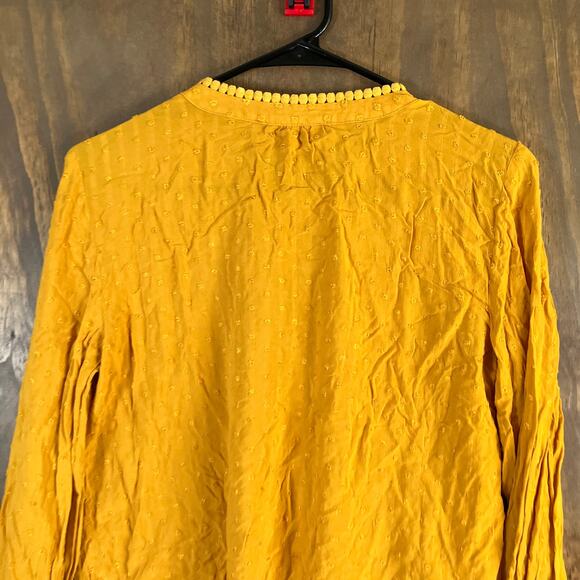 LOFT Womens Blouse Yellow Popcorn Keyhole Front Pleated Round Neck Small - Picture 11 of 12